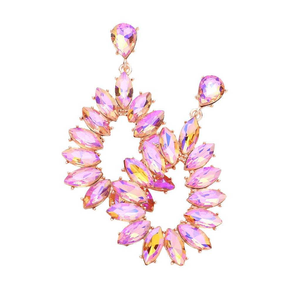 Marquise Stone Cluster Open Teardrop Dangle Evening Earring - Madeline Love - Flyclothing LLC