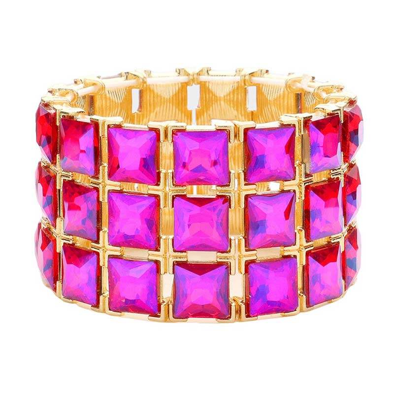 3Rows Square Stone Stretch Evening Bracelet - Madeline Love - Flyclothing LLC