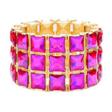 3Rows Square Stone Stretch Evening Bracelet - Madeline Love - Flyclothing LLC