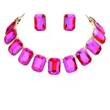 Emerald Cut Stone Link Evening Necklace Earring Set - Madeline Love - Flyclothing LLC