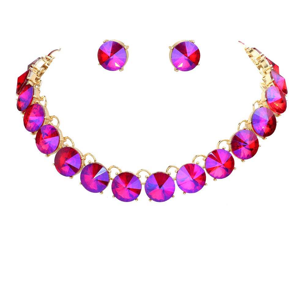 Round Stone Link Evening Necklace Earring Set - Madeline Love - Flyclothing LLC