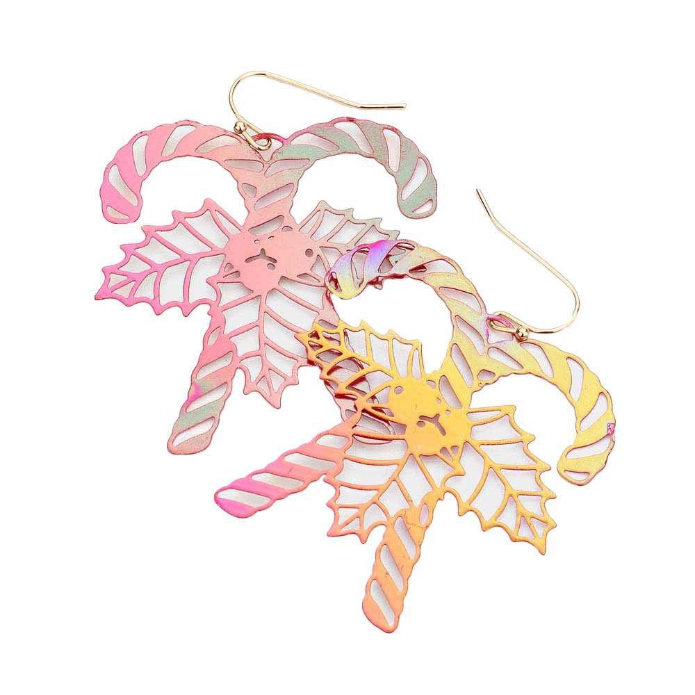 Christmas Cane Metal Cutout Dangle Earrings - Madeline Love - Flyclothing LLC