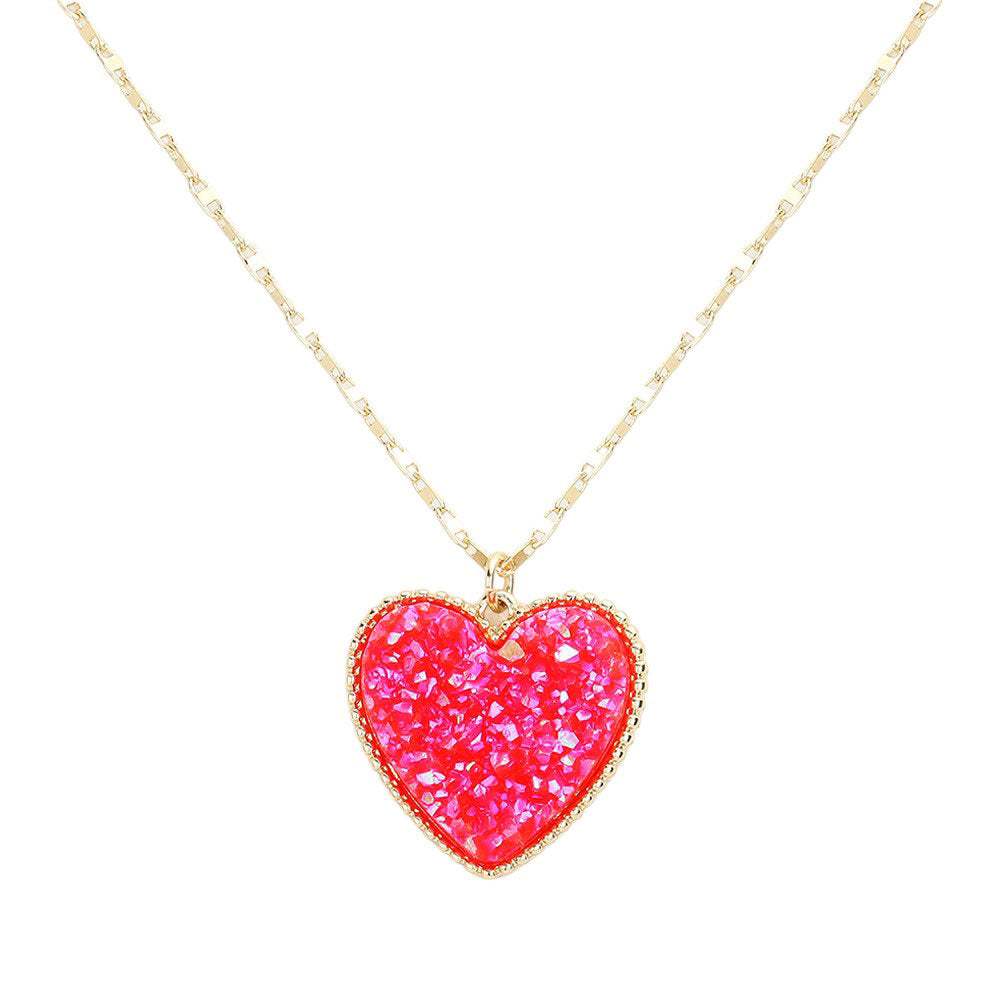 Druzy Heart Pendant Necklace - Madeline Love - Flyclothing LLC