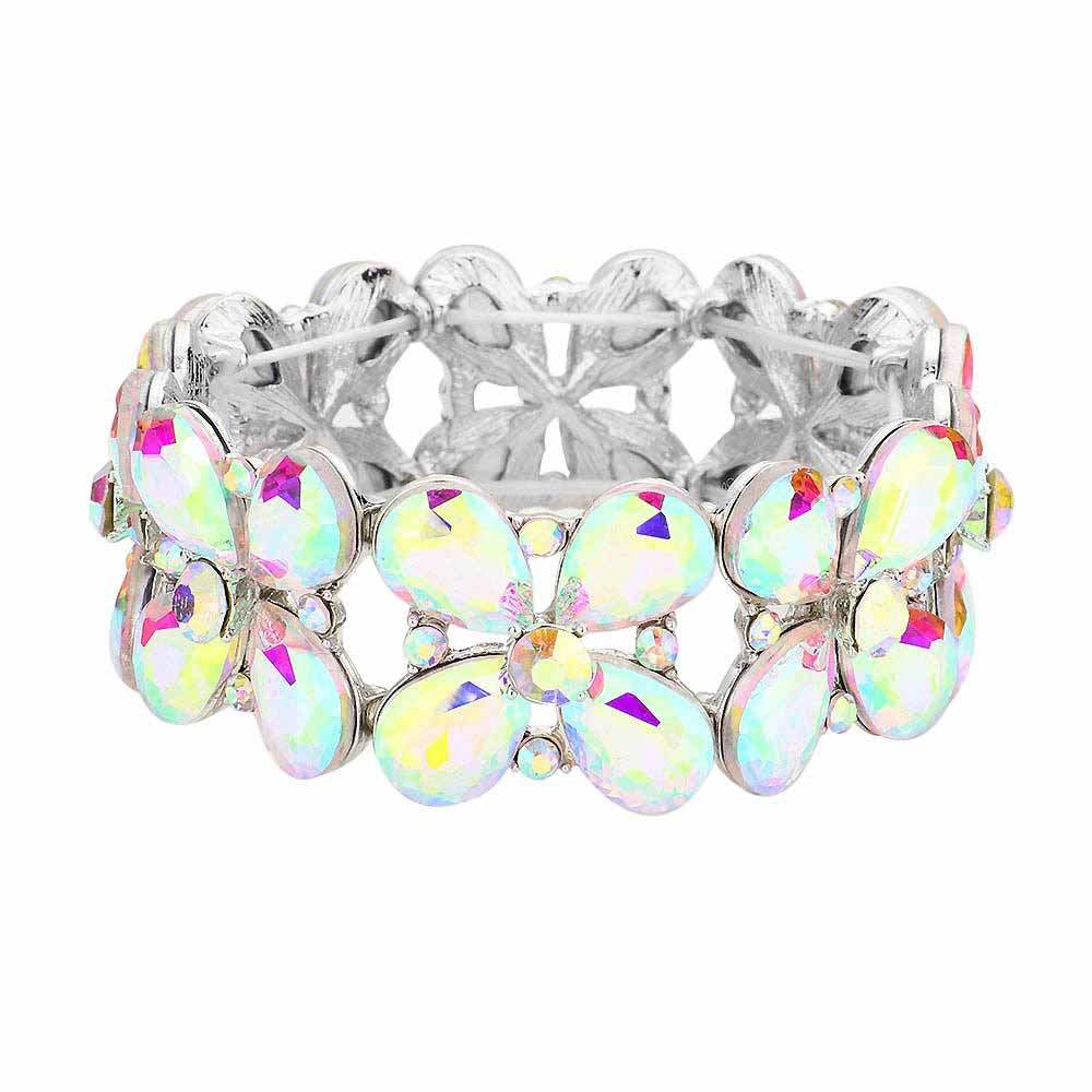 Floral Teardrop Glass Crystal Stretch Evening Bracelet - Madeline Love - Flyclothing LLC