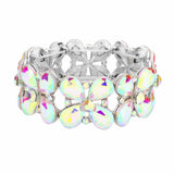 Floral Teardrop Glass Crystal Stretch Evening Bracelet - Madeline Love - Flyclothing LLC