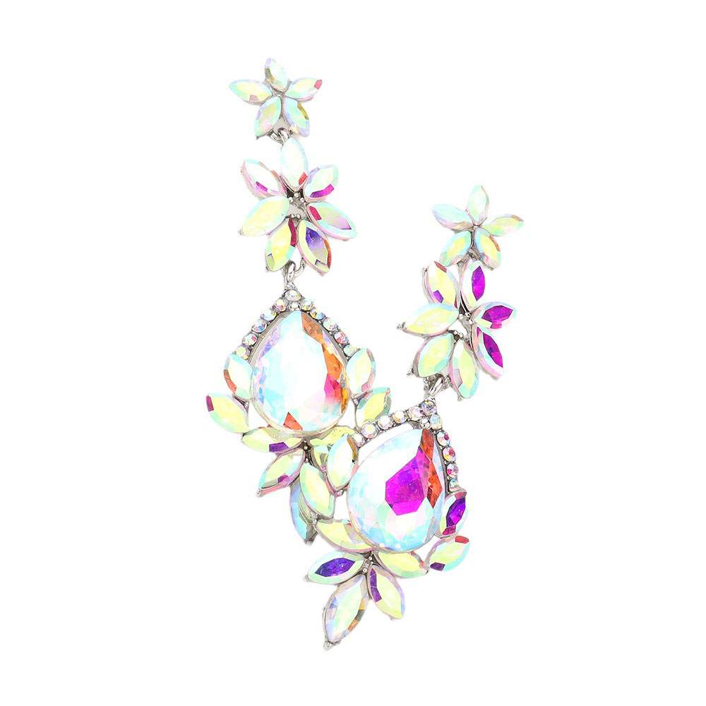 Marquise Stone Teardrop Floral Dangle Evening Earrings - Madeline Love - Flyclothing LLC