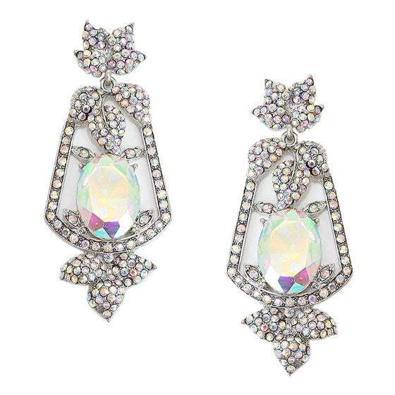 Oval Crystal Rhinestone Leaf Evening Earrings - Madeline Love - Flyclothing LLC