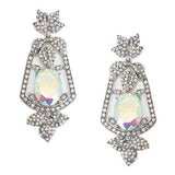 Oval Crystal Rhinestone Leaf Evening Earrings - Madeline Love - Flyclothing LLC