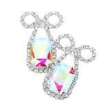 Rhinestone Bow Emerald Cut Stone Evening Earrings - Madeline Love - Flyclothing LLC