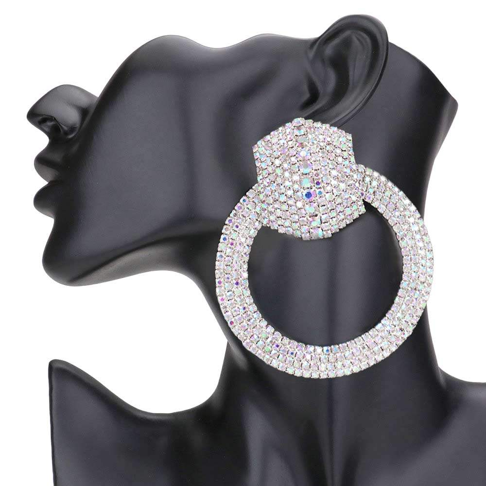 Rhinestone Pave Hexagon Open Circle Evening Earrings - Madeline Love - Flyclothing LLC