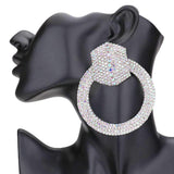 Rhinestone Pave Hexagon Open Circle Evening Earrings - Madeline Love - Flyclothing LLC