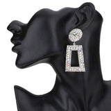 Rhinestone Pave Open Rectangle Dangle Evening Earrings - Madeline Love - Flyclothing LLC