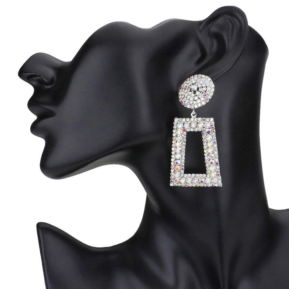 Rhinestone Pave Open Rectangle Dangle Evening Earrings - Madeline Love - Flyclothing LLC