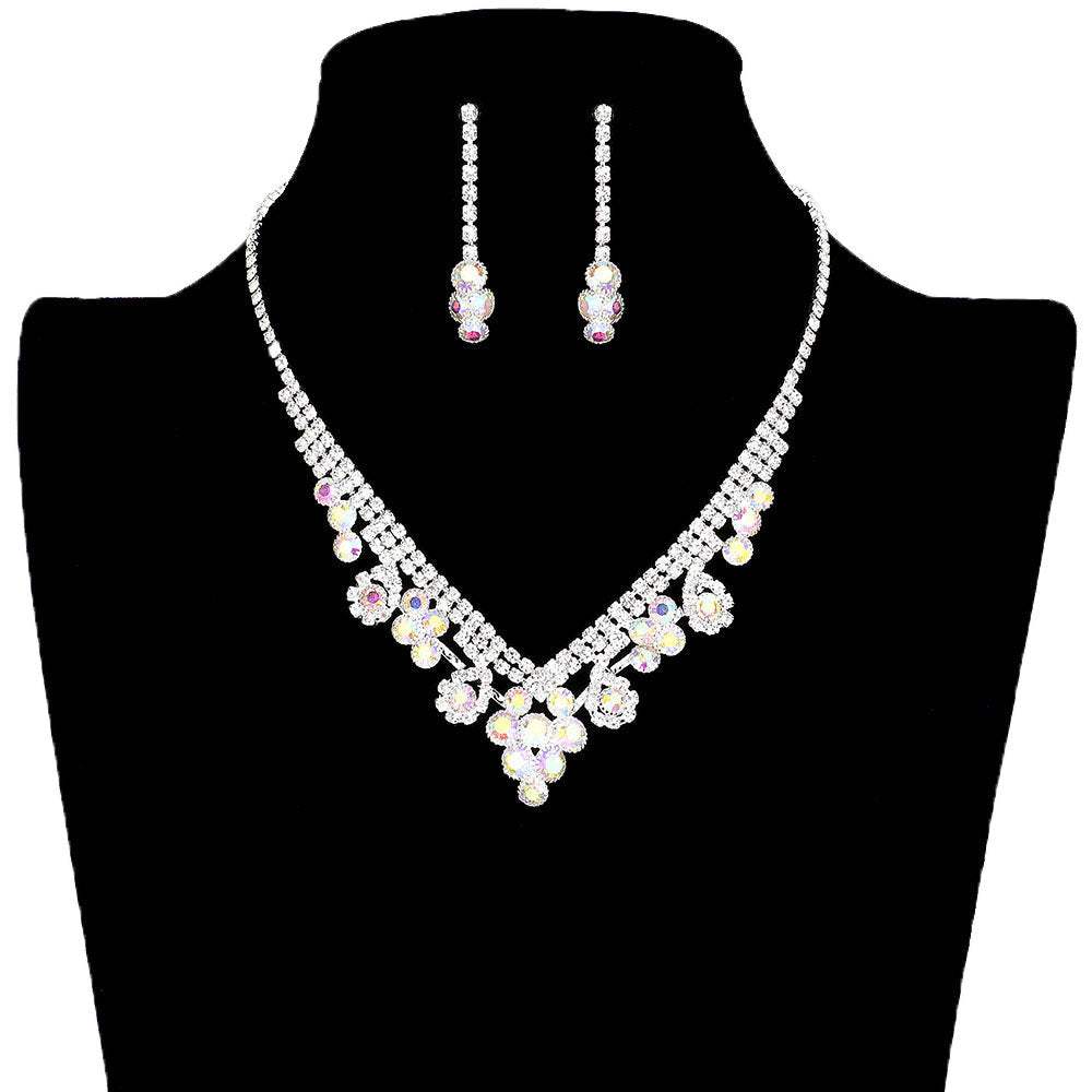 Round Crystal Rhinestone Collar Necklace Earring Set - Madeline Love - Flyclothing LLC
