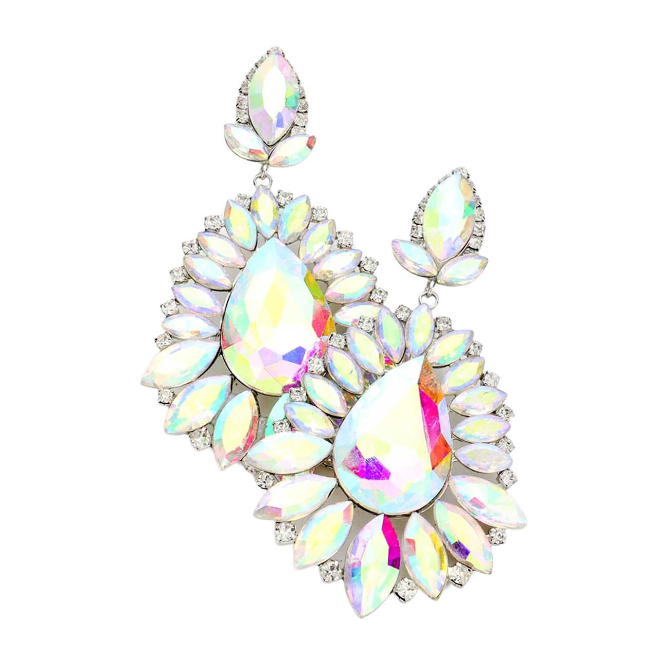 Teardrop Center Marquise Stone Cluster Evening Earrings - Madeline Love - Flyclothing LLC