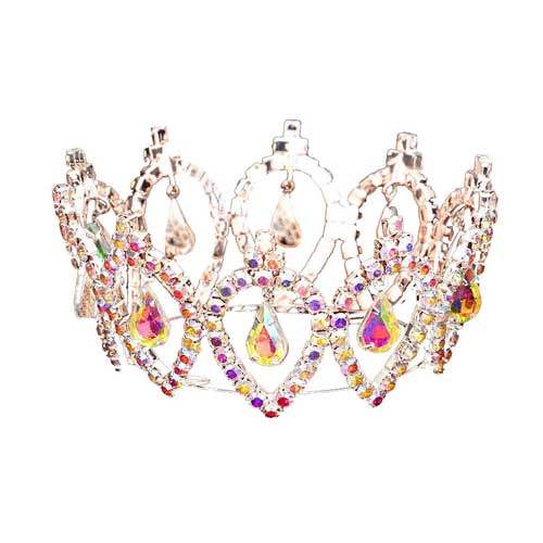 Pave Crystal Rhinestone Teardrop Dangle Mini Crown Tiara - Madeline Love - Flyclothing LLC