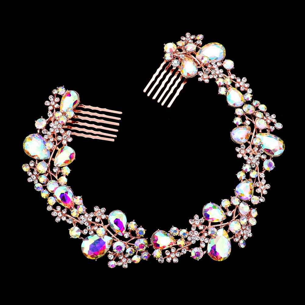 Floral Pave Glass Crystal Hair Comb - Madeline Love - Flyclothing LLC