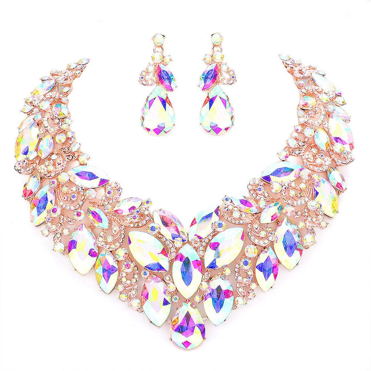 Marquise Stone Cluster Accented Evening Necklace - Madeline Love - Flyclothing LLC