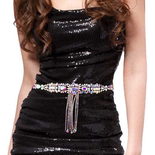 Multi Stone Rhinestone Sash Ribbon Wedding Belt Headband - Madeline Love - Flyclothing LLC