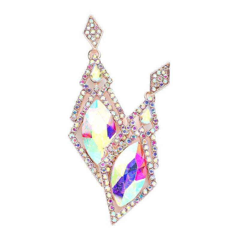 Oval Rhinestone Accented Dangle Evening Earrings - Madeline Love - Flyclothing LLC