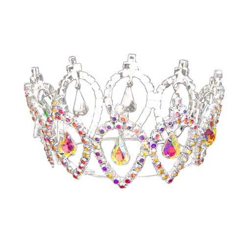 Pave Crystal Rhinestone Teardrop Dangle Mini Crown Tiara - Madeline Love - Flyclothing LLC