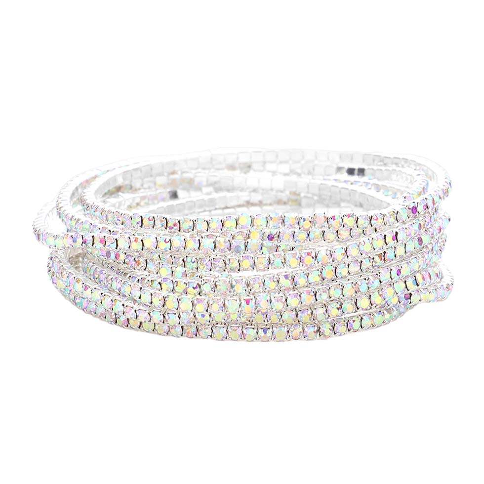 12Pcs Stackable Rhinestone Stretch Evening Bracelets - Madeline Love - Flyclothing LLC