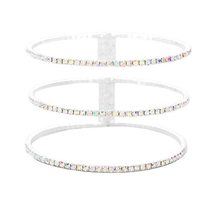 3Row Split Layer Round Crystal Detail Cuff Evening Bracelet - Madeline Love - Flyclothing LLC