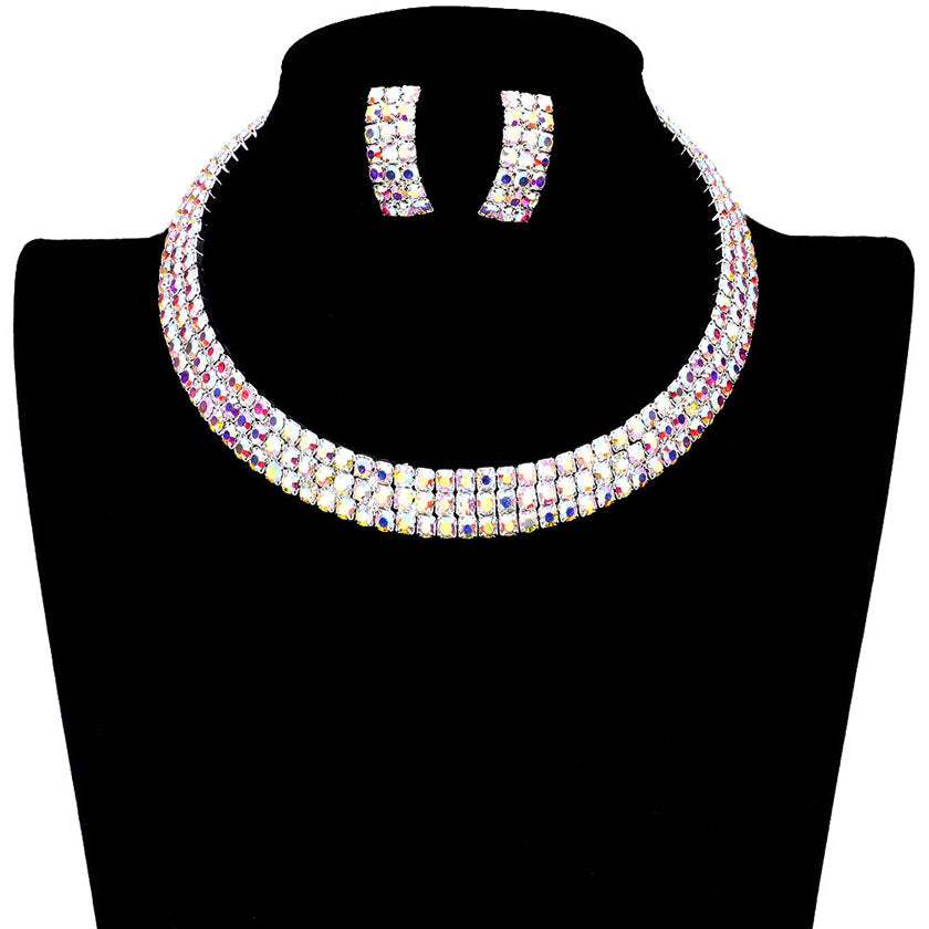3 Rows Rhinestone Open Choker Necklace - Madeline Love - Flyclothing LLC