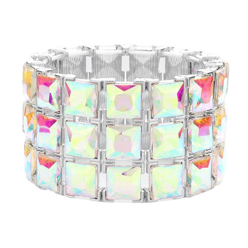 3Rows Square Stone Stretch Evening Bracelet - Madeline Love - Flyclothing LLC
