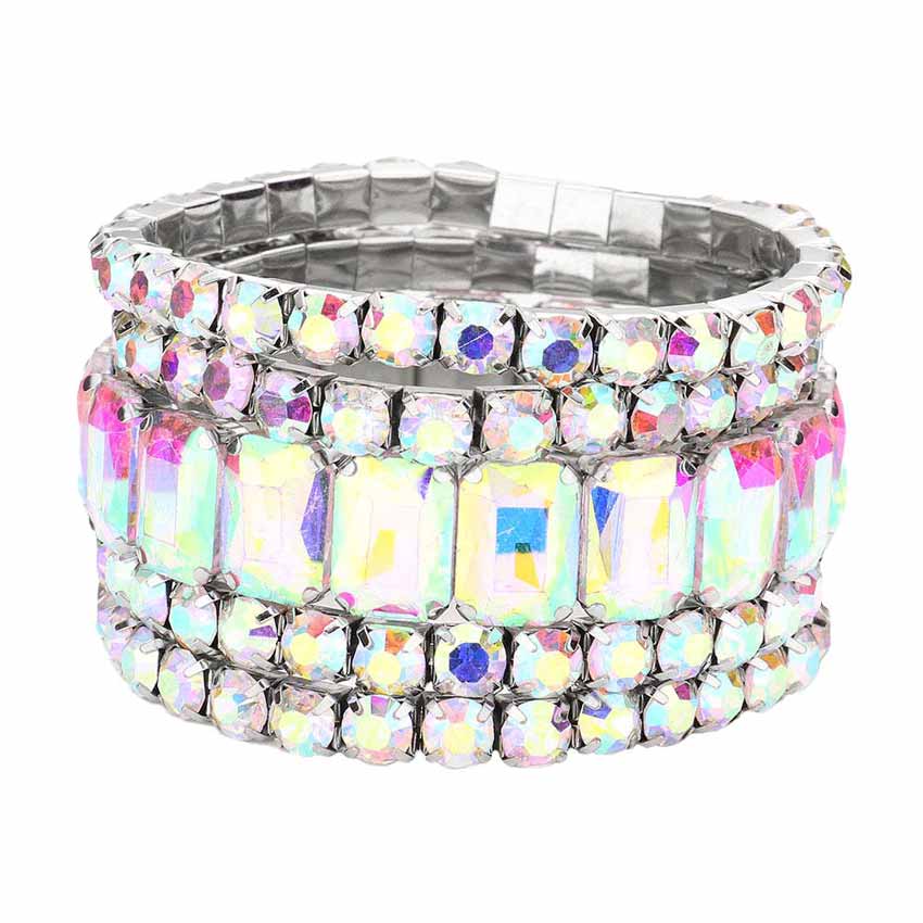 5Pcs Rectangle Round Stone Stretch Multi Layered Bracelets - Madeline Love - Flyclothing LLC
