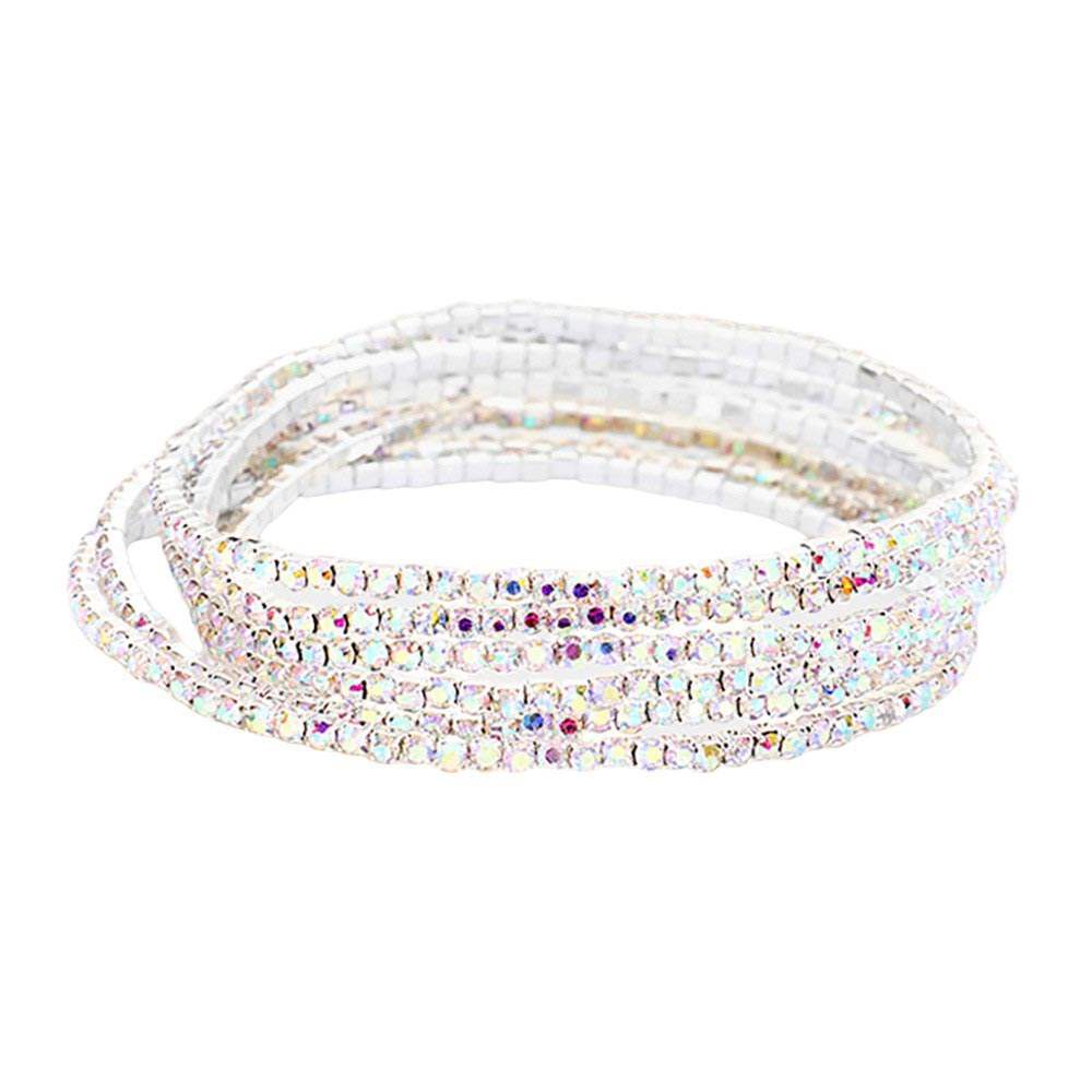 6PCS - Rhinestone Multi Layered Stretch Evening Bracelets - Madeline Love - Flyclothing LLC