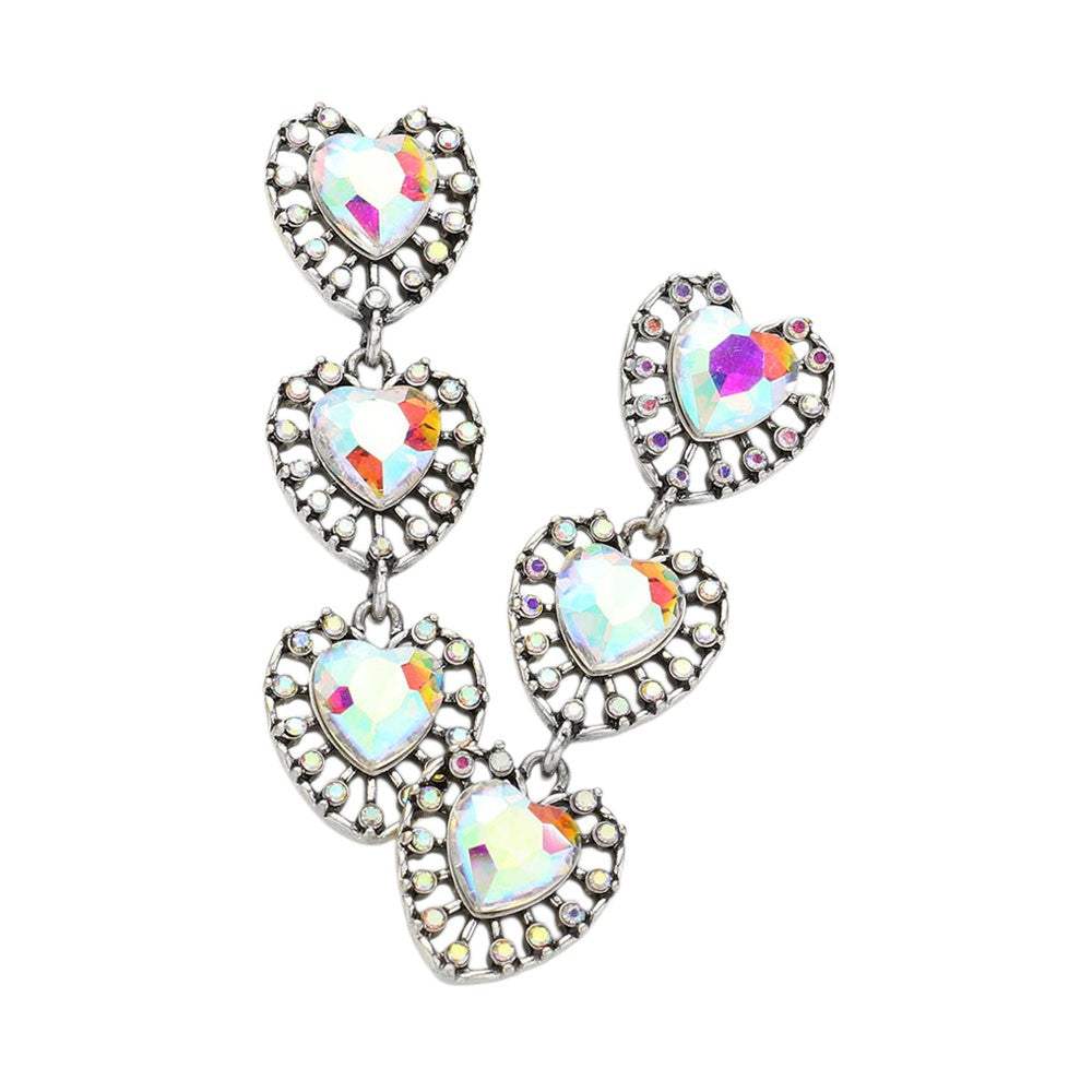 Heart Stone Cluster Link Dropdown Earrings - Madeline Love - Flyclothing LLC