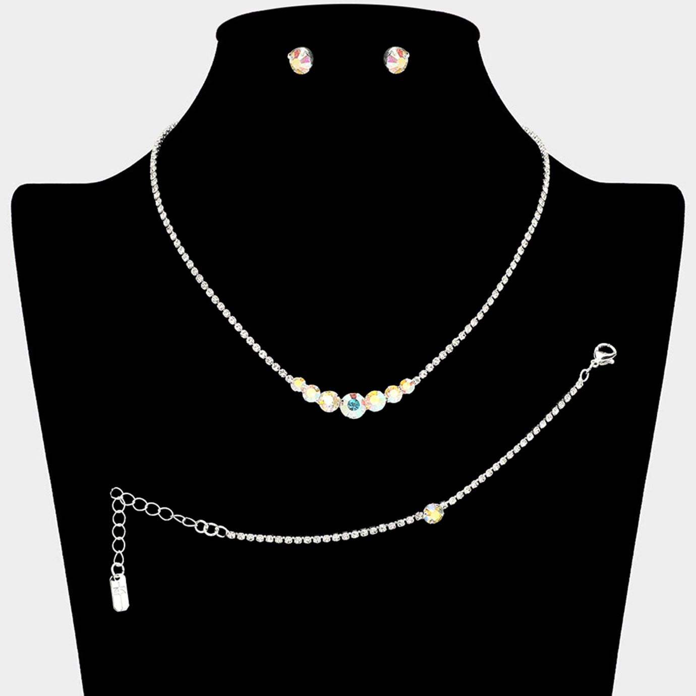 Classic Round Stone Link Rhinestone Paved Necklace - Madeline Love - Flyclothing LLC