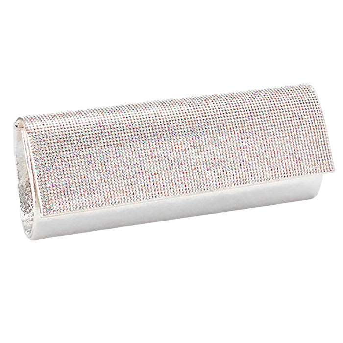 Crystal Cover Shimmery Evening Clutch Bag Metal Chain Strap - Madeline Love - Flyclothing LLC