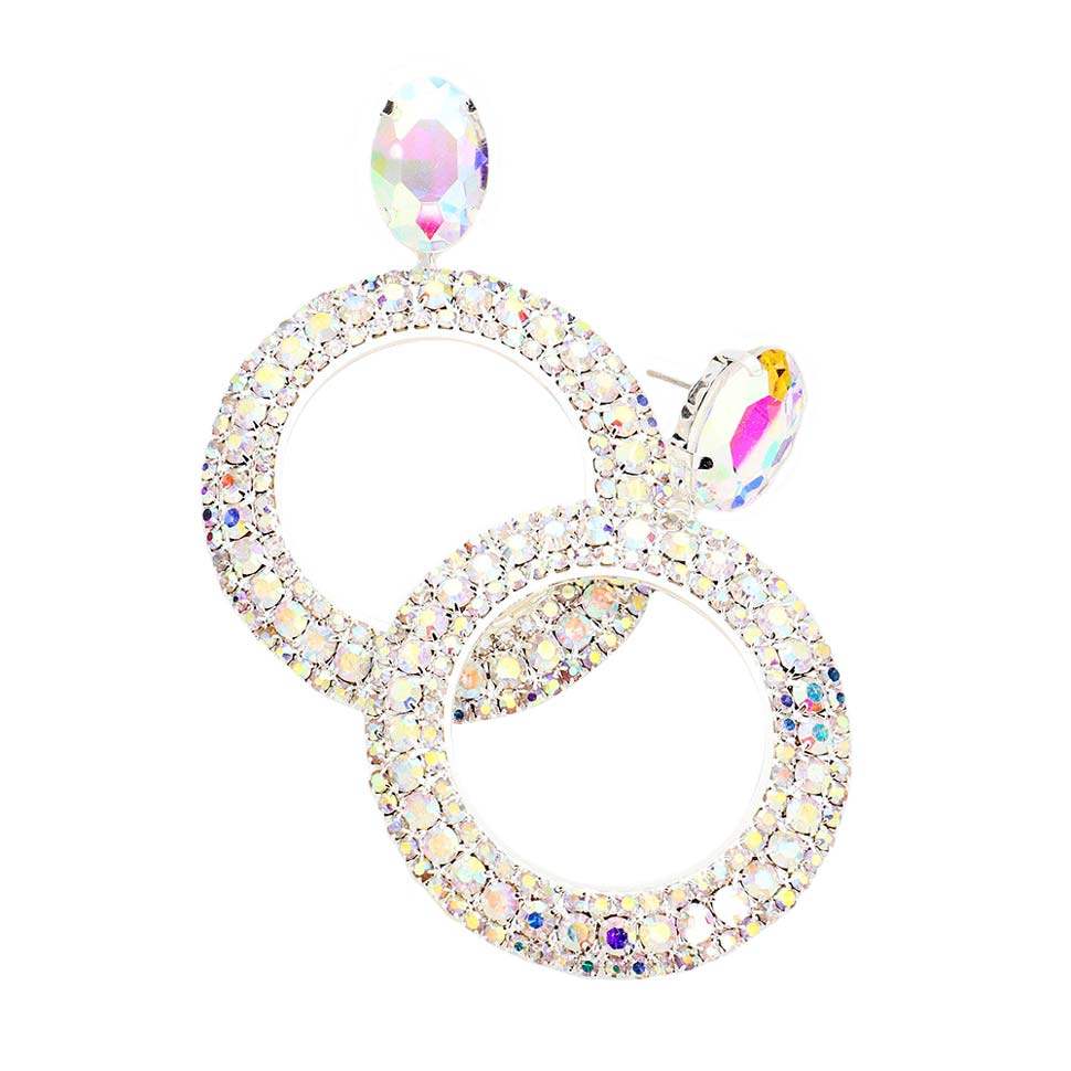 Crystal Rhinestone Open Circle Dangle Evening Earrings - Madeline Love - Flyclothing LLC