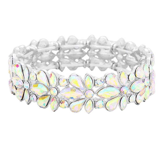 Floral Crystal Stretch Evening Bracelet - Madeline Love - Flyclothing LLC
