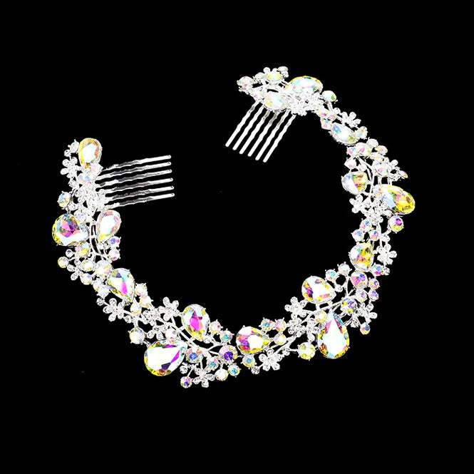 Floral Pave Glass Crystal Hair Comb - Madeline Love - Flyclothing LLC