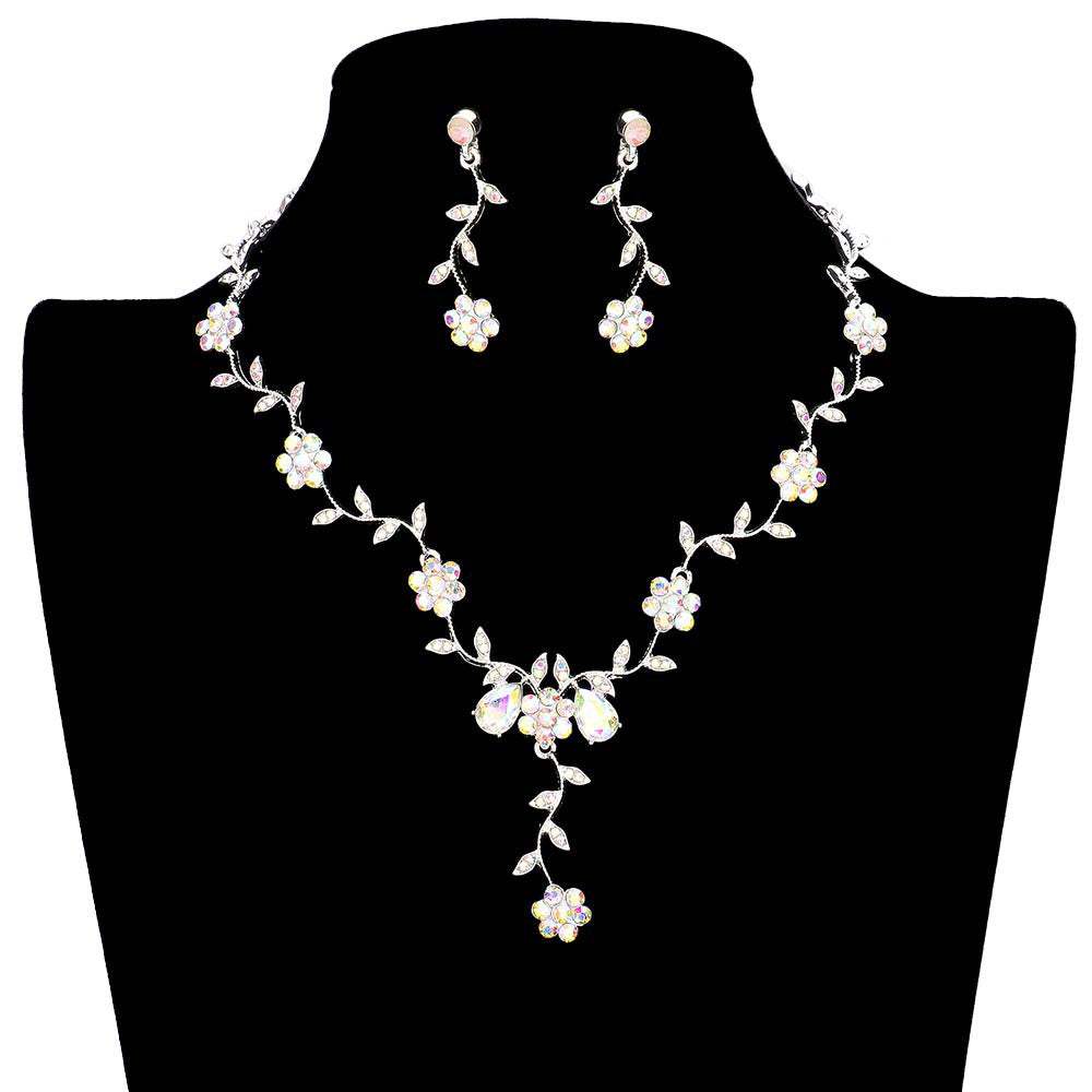 Flower Leaf Cluster Vine Rhinestone Necklace - Madeline Love - Flyclothing LLC