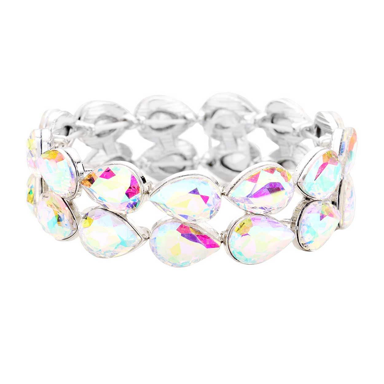 Glass Crystal Teardrop Stretch Evening Bracelet - Madeline Love - Flyclothing LLC