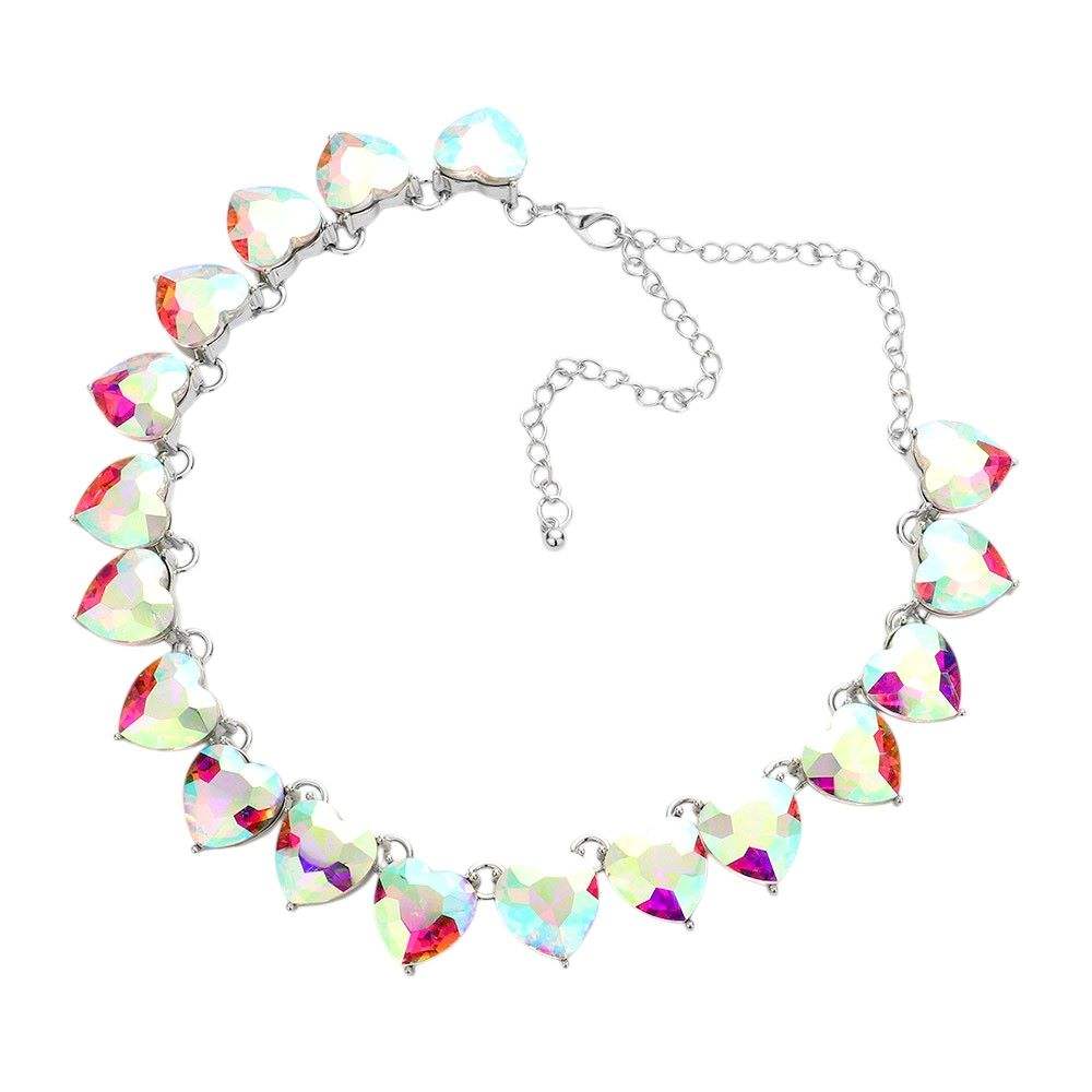 Heart Stone Link Evening Necklace Jewelry Set - Madeline Love - Flyclothing LLC