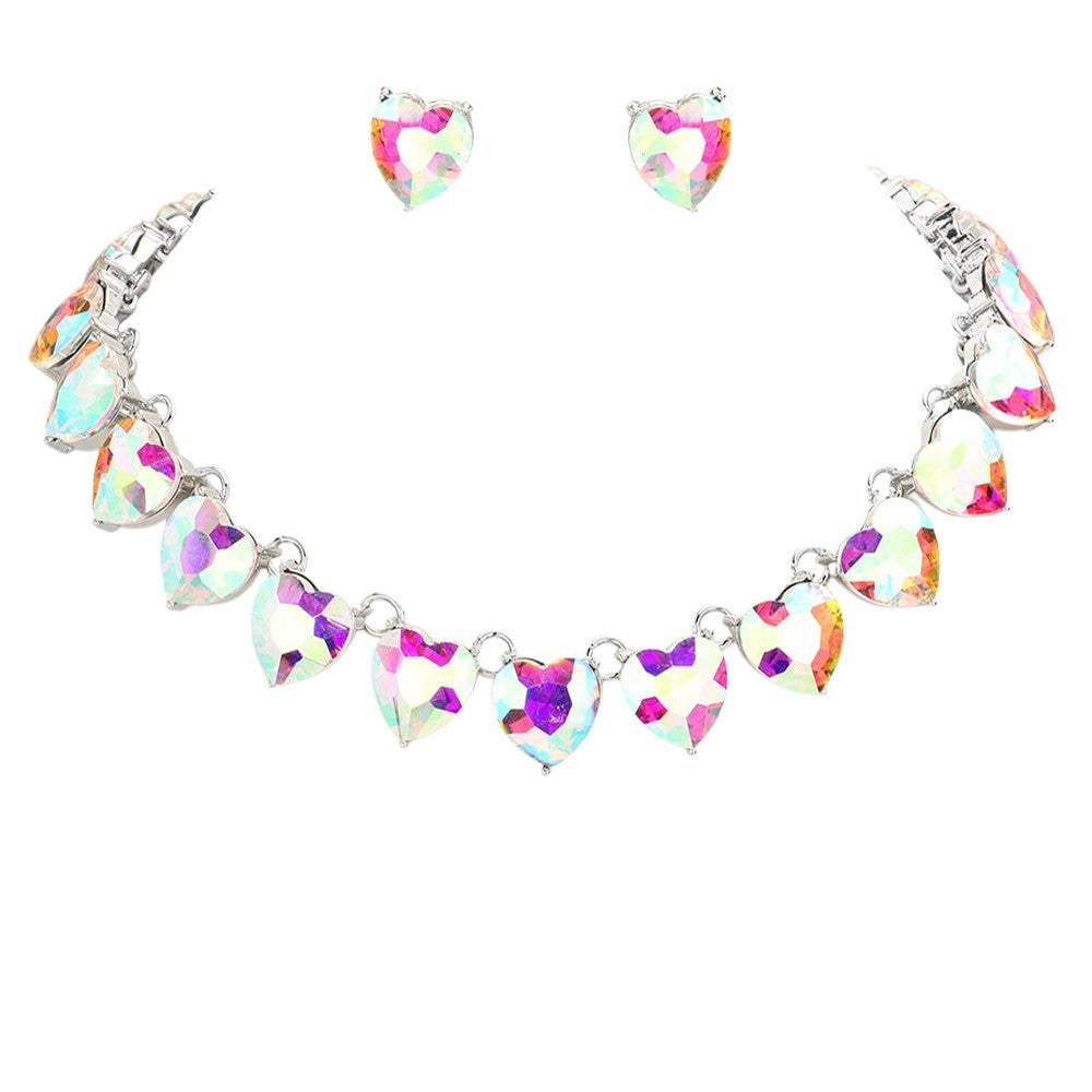 Heart Stone Link Evening Necklace Jewelry Set - Madeline Love - Flyclothing LLC