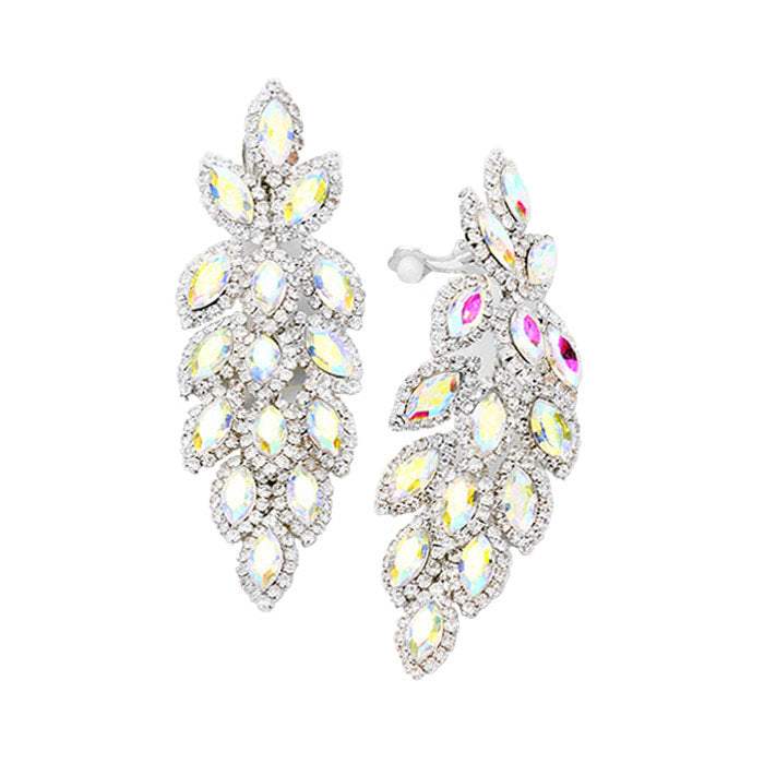 Marquise Crystal Oval Cluster Vine Clip On Earrings - Madeline Love - Flyclothing LLC