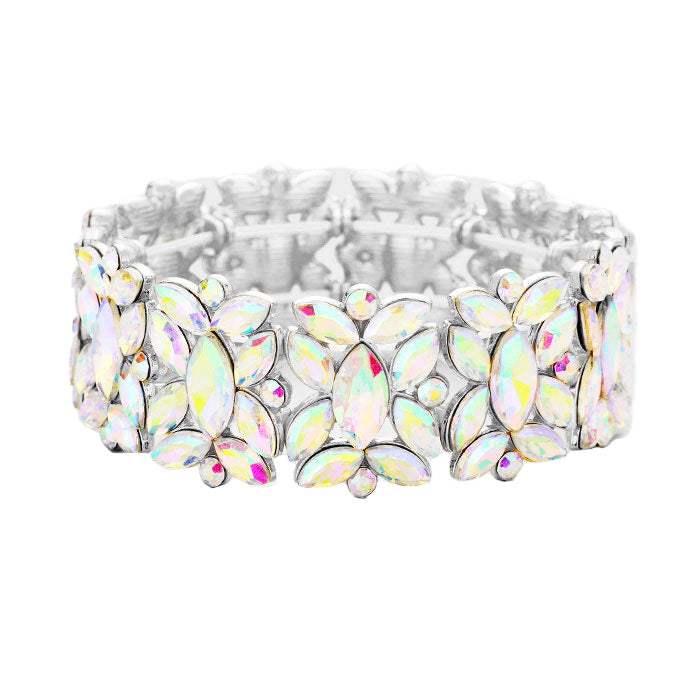 Marquise Floral Oval Crystal Cluster Stretch Evening Bracelet - Madeline Love - Flyclothing LLC