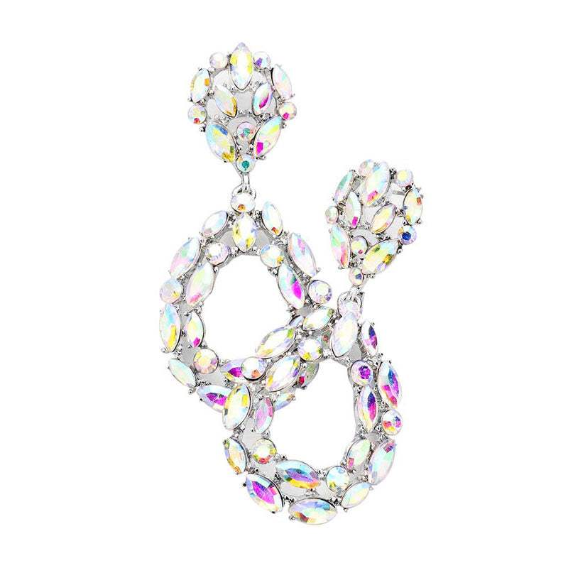 Marquise Round Stone Cluster Open Teardrop Evening Earrings - Madeline Love - Flyclothing LLC