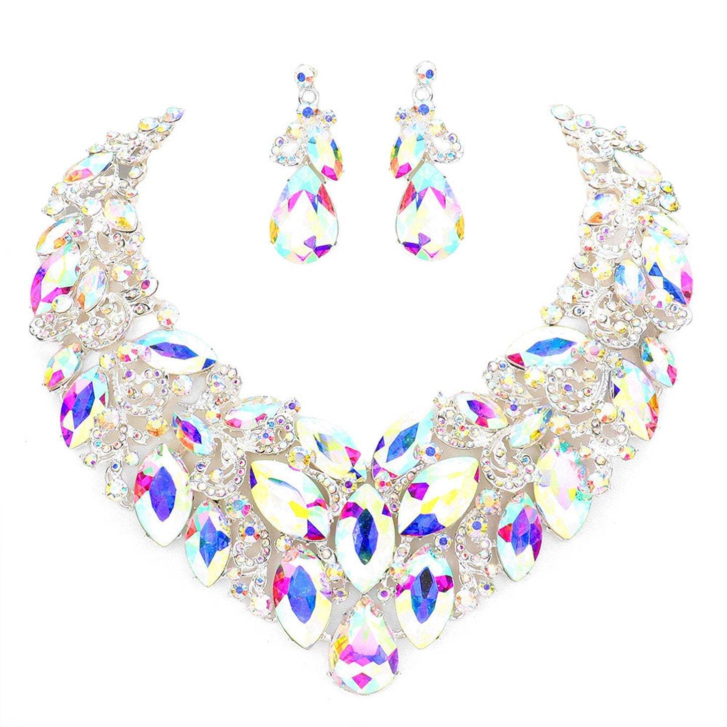 Marquise Stone Cluster Accented Evening Necklace - Madeline Love - Flyclothing LLC