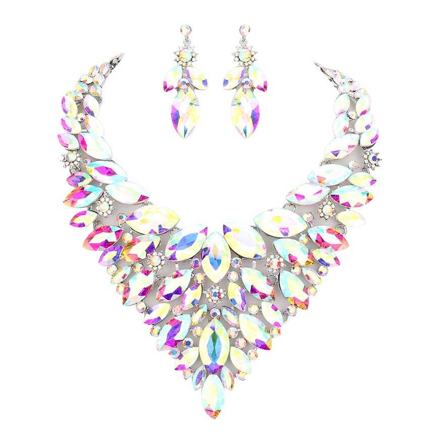Marquise Stone Cluster Statement Evening Necklace - Madeline Love - Flyclothing LLC
