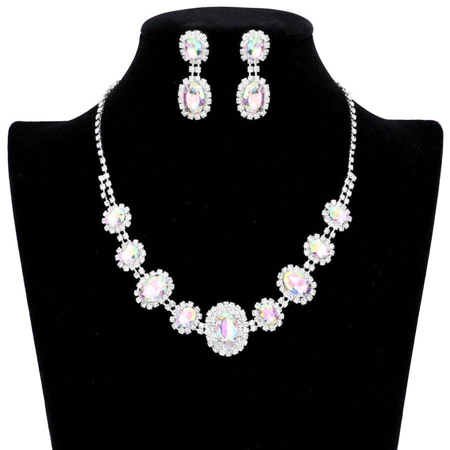 Oval Stone Accented Rhinestone Trimmed Necklace - Madeline Love - Flyclothing LLC