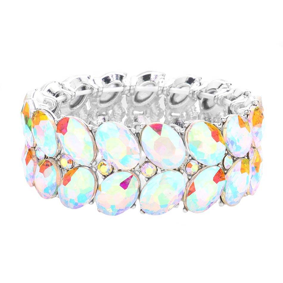 Oval Stone Cluster Stretch Evening Bracelet - Madeline Love - Flyclothing LLC