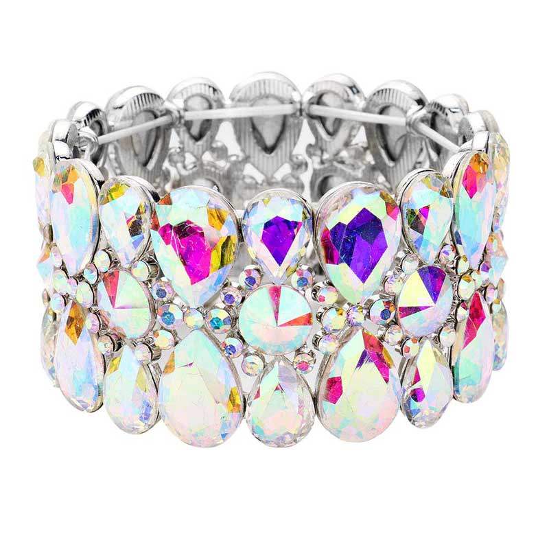 Pear Crystal Floral Rhinestone Stretch Evening Bracelet - Madeline Love - Flyclothing LLC