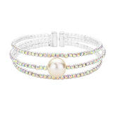 Pearl Accented Split Rhinestone Evening Cuff Bracelet - Madeline Love - Flyclothing LLC